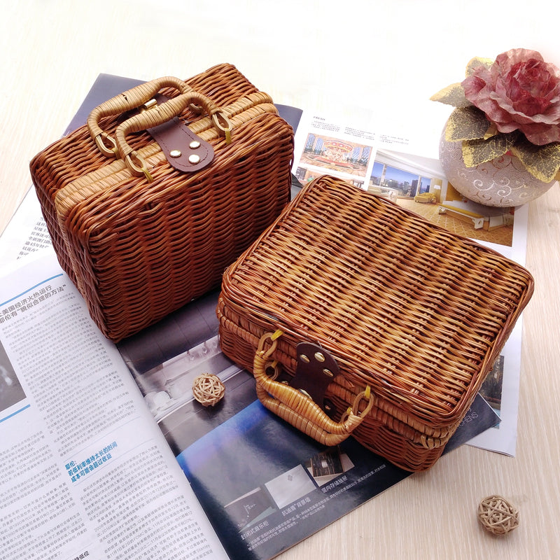 Handmade Mans Cane Small Literature and Art Vintage Tote Straw Bag-AURA REGALIA 