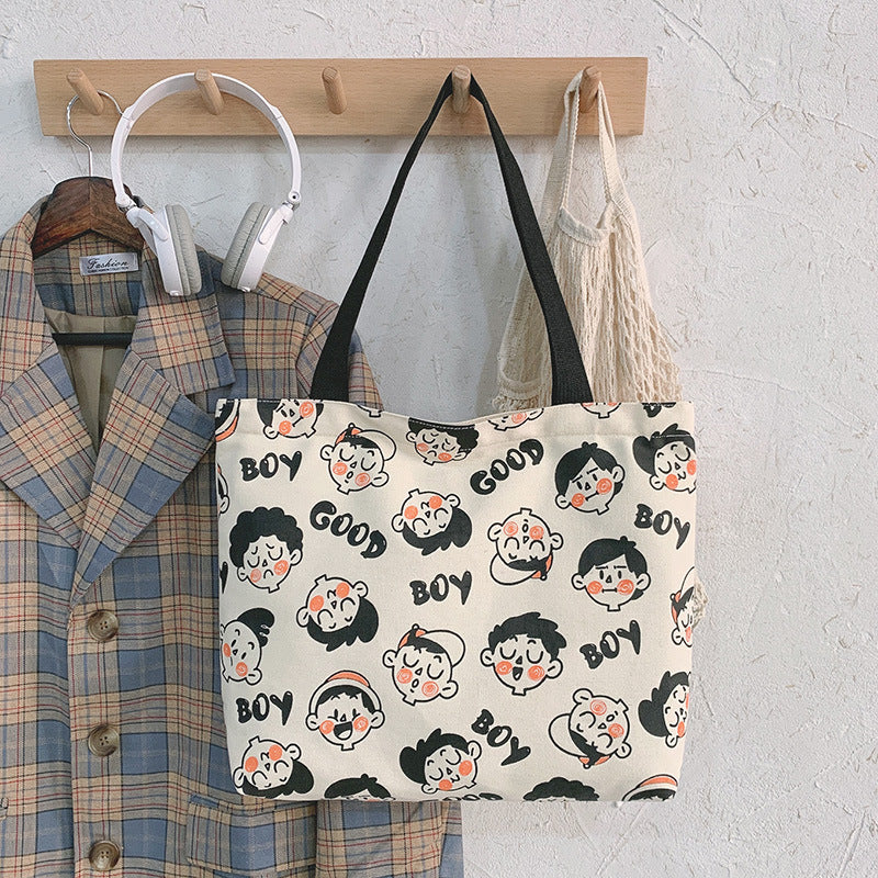 New Cute Canvas Women's Bag Printing Graffiti Hand-Held Student Cloth Bag Shoulder Bag Shopping Bag-AURA REGALIA 