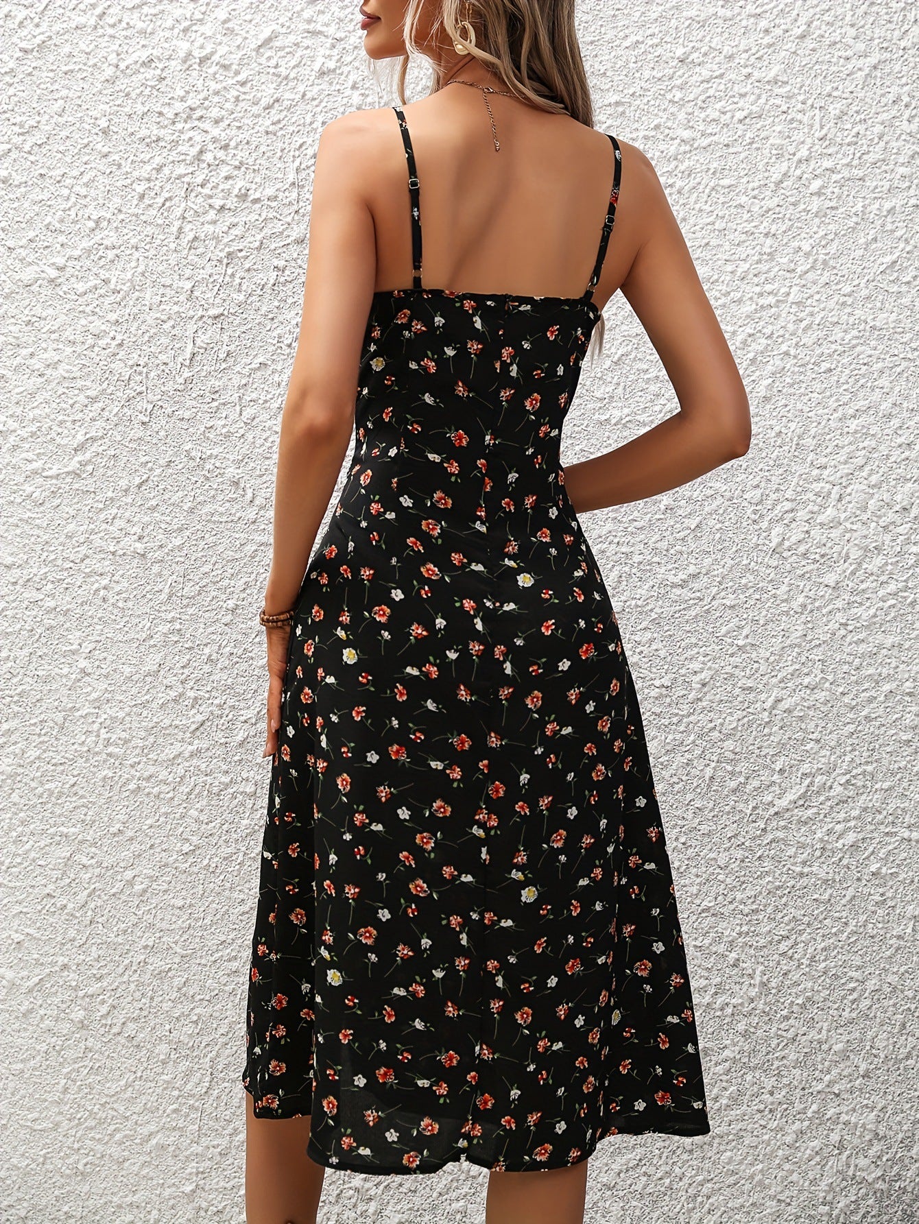 New Polka Dot Print Suspender Dress Summer Sexy Split Long Dresses For Womens Clothing-AURA REGALIA 
