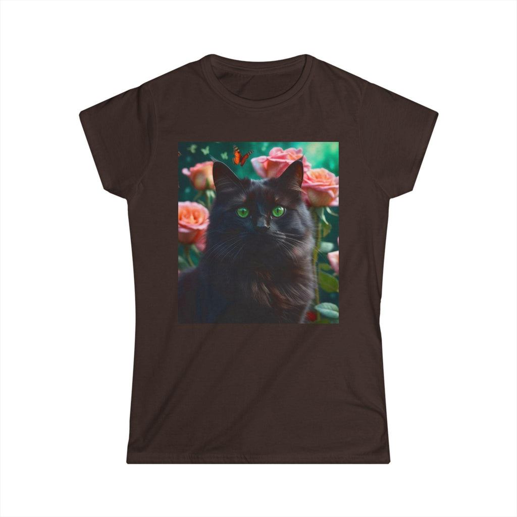 Black Cat with Flowers and Butterflies Tee