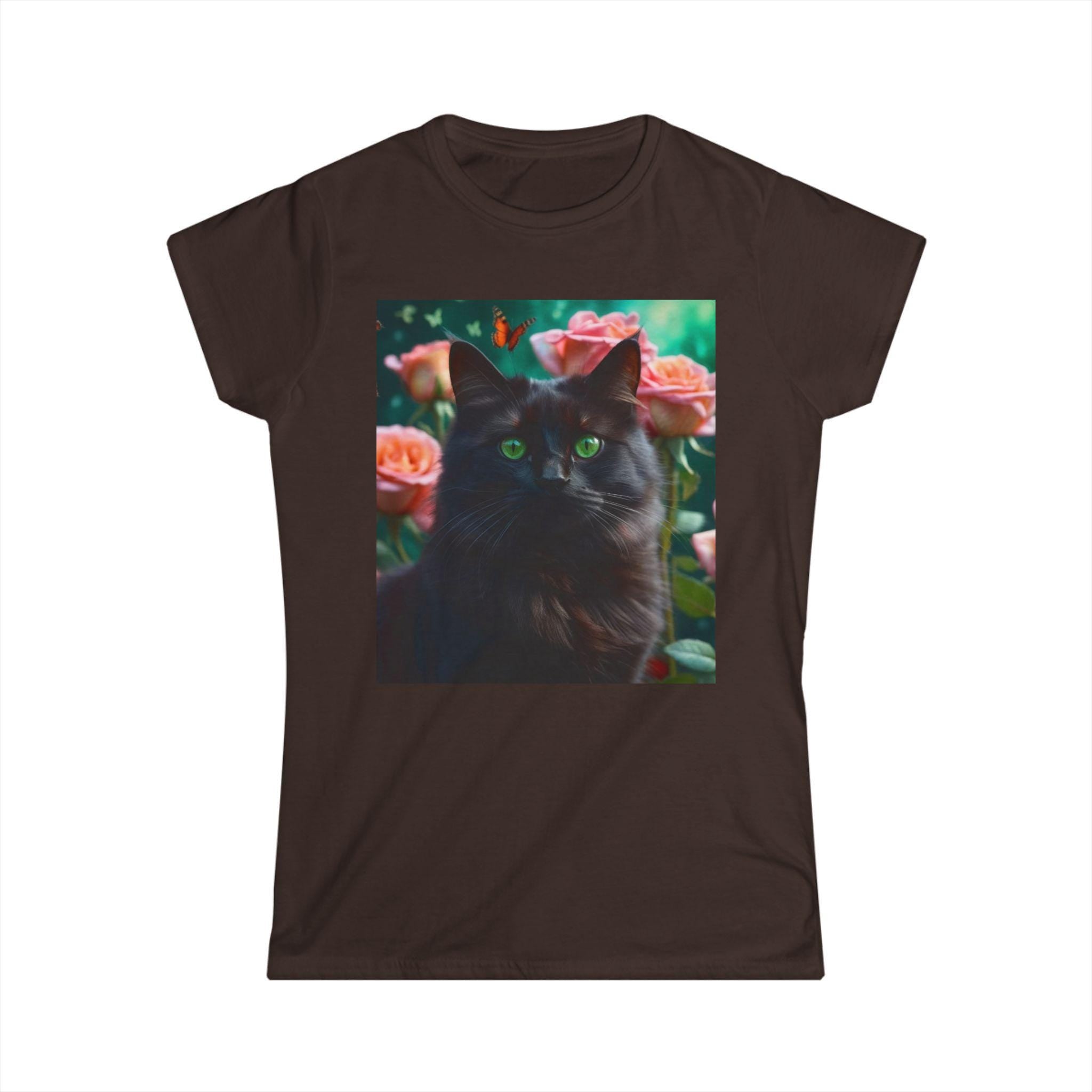 Black Cat with Flowers and Butterflies Tee