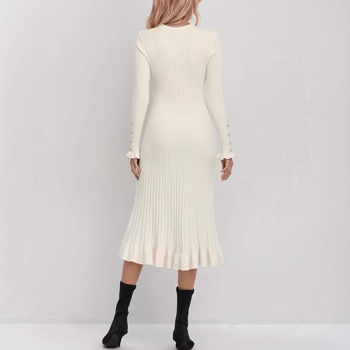 Vestido de punto elegante e informal para mujer, vestido versátil liso sencillo