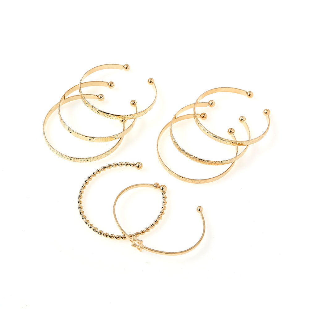 New Twisted Twist Starlight Love Star Pattern Iron Bracelet Set Of 8-AURA REGALIA 
