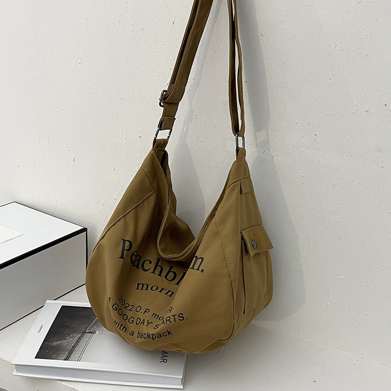 Letter Canvas Bag Girls New Trendy Fashion All-Match Tote Bag Student Class Large Capacity Messenger Bag