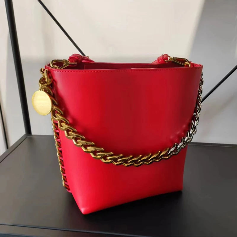 New Women's Bucket Bag Luxury Shoulder Bag High Quality Handbag Fashion Women's Bag Thick Chain Party Bag Wallet-AURA REGALIA 