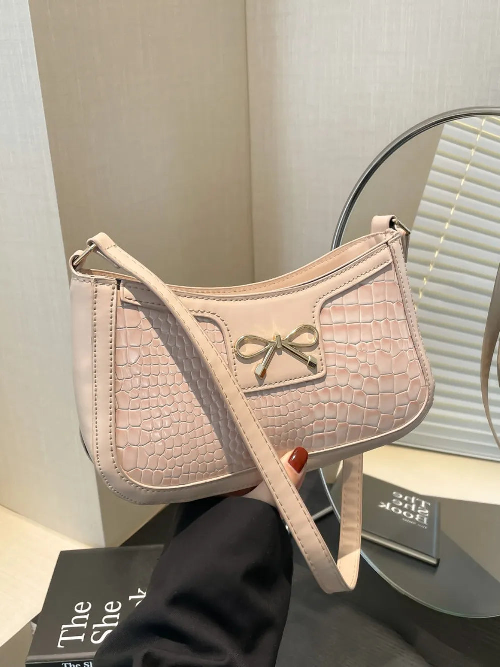 Bow PU Leather Shoulder Bag-AURA REGALIA 