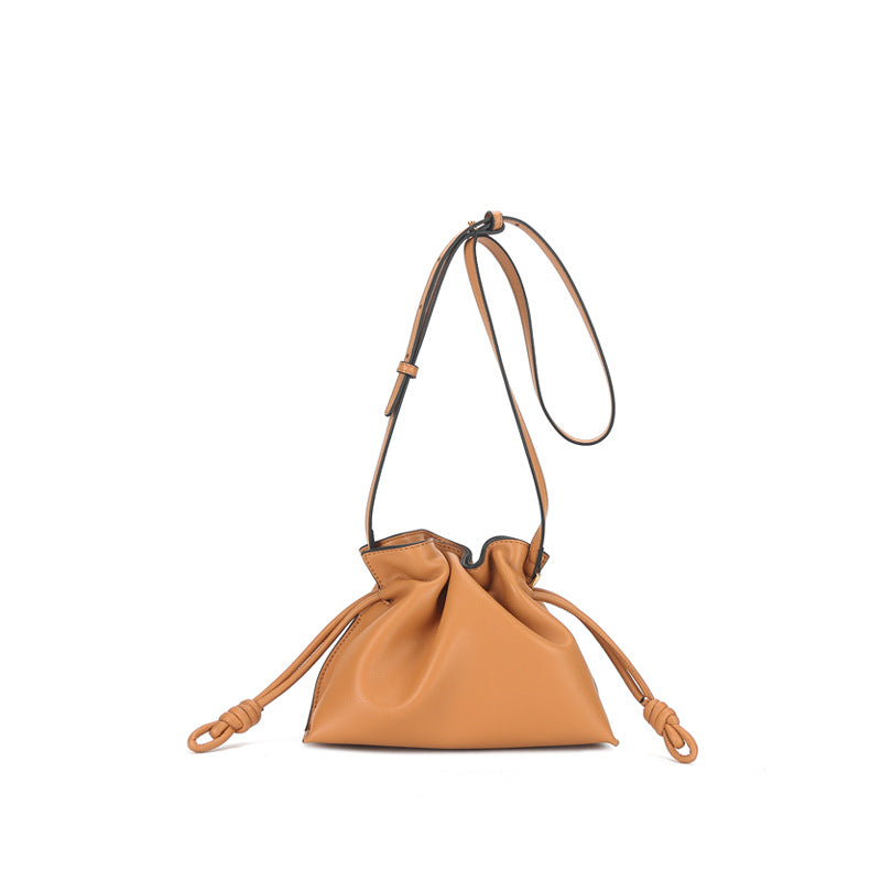 New Leather Women's Bag Fashion Simple Small Fortune Bag One Shoulder Crossbody Bucket Bag Leather Drawstring Small Bag