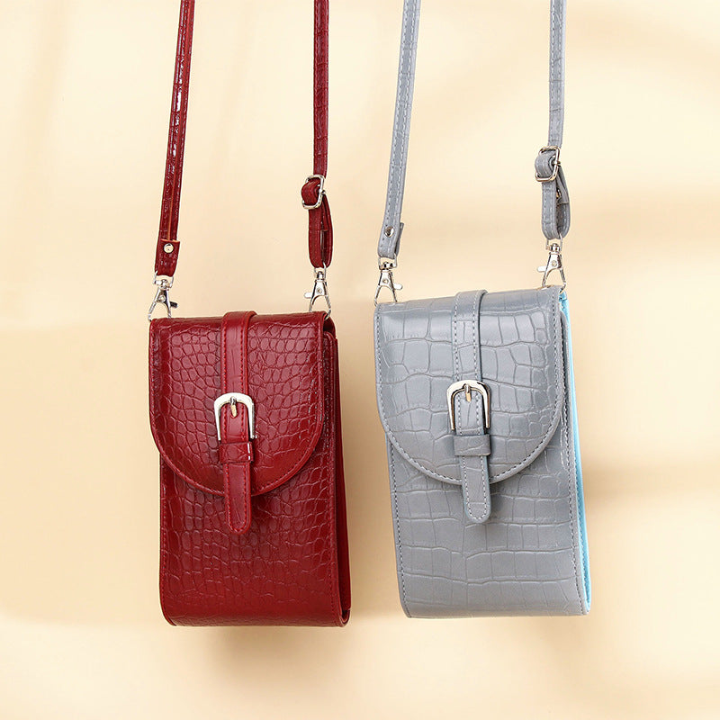 Bag Women's New Messenger Small Square Bag Belt Buckle Shoulder Bag Crocodile Pattern Mobile Phone Bag-AURA REGALIA 
