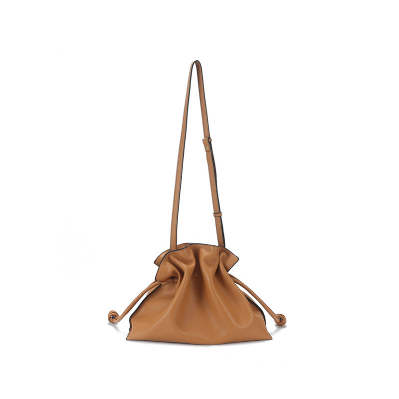 New Leather Women's Bag Fashion Simple Small Fortune Bag One Shoulder Crossbody Bucket Bag Leather Drawstring Small Bag