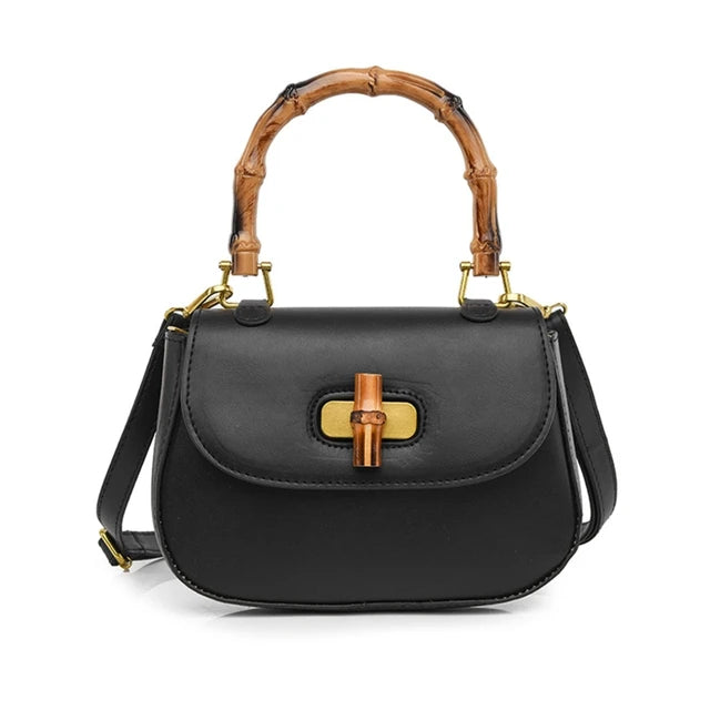 Vintage Saddle Bag with Bamboo Handle Messenger Bag Leather Handbag Shoulder Bag Crossbody Bag Gift for Valentine's Day-AURA REGALIA 