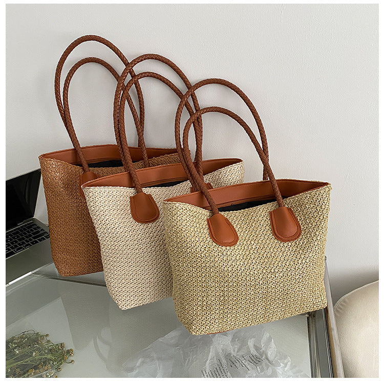 Summer Casual Large Capacity Bag Women's New Trendy Summer Fashion Woven Bag Commuting Shoulder Tote Large Bag