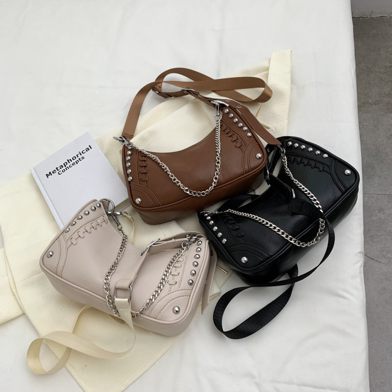 Chain Motorcycle Bag New Retro Shoulder Bag Pu Women's Bag Large Capacity Messenger Bag-AURA REGALIA 