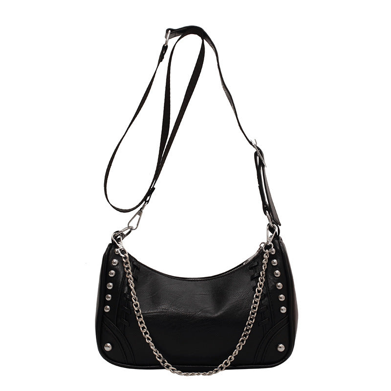 Chain Motorcycle Bag New Retro Shoulder Bag Pu Women's Bag Large Capacity Messenger Bag-AURA REGALIA 
