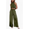 Summer Suits Casual Sleeveless Midriff-baring Top And Wide Leg Pants 2pcs Set Womens Clothing-AURA REGALIA 