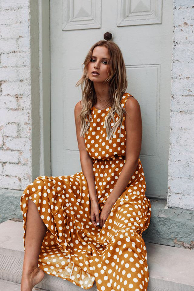 Polka Dot Sleeveless Dress-AURA REGALIA 