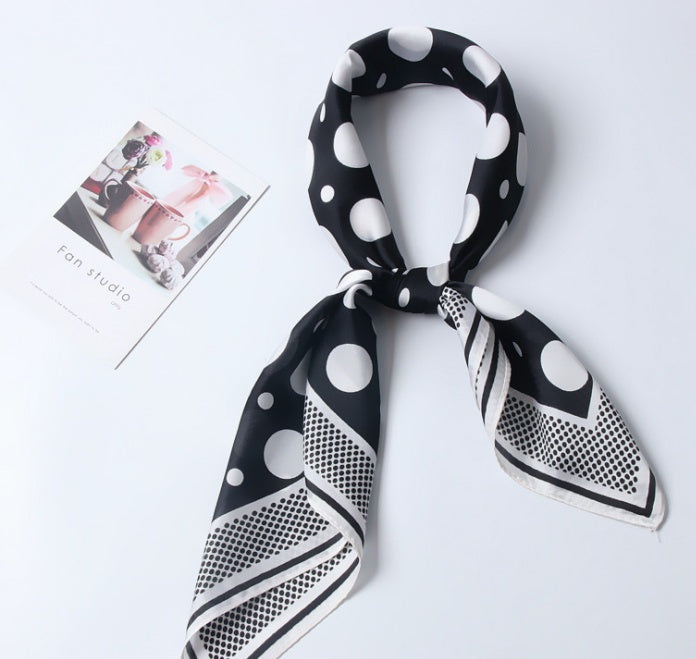 Women silk scarf square shawl hair neck dot print scarves-AURA REGALIA 