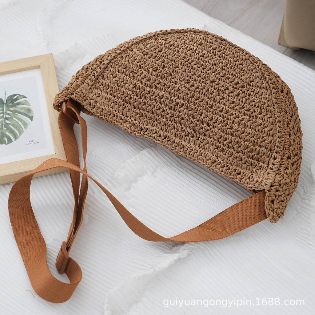 Sports Crossbody Bag Handmade Woven Dumpling Bag Breathable Semicircle Bag Versatile Rattan Bag Summer Beach Bag for Women Luxury-AURA REGALIA 