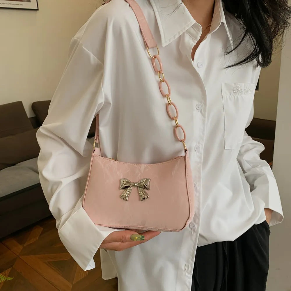 Bow PU Leather Shoulder Bag-AURA REGALIA 