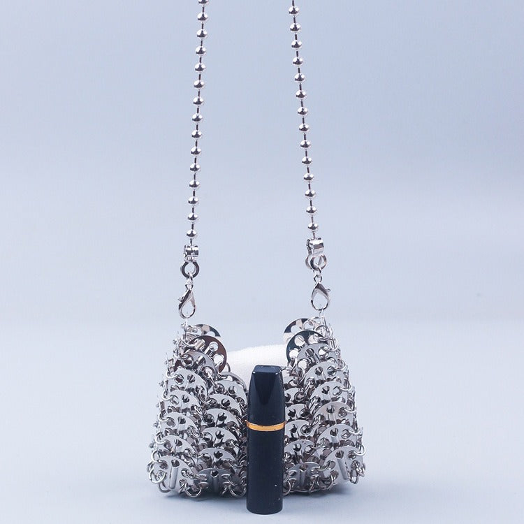 Metal sequins large capacity mobile phone crossbody chain bag diy handmade bag women fashion trend bag-AURA REGALIA 