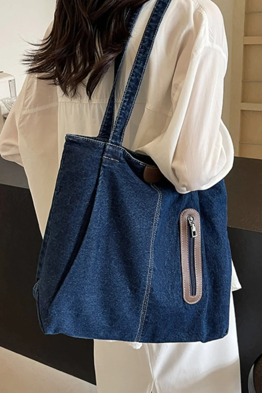 Medium Denim Tote Bag-AURA REGALIA 