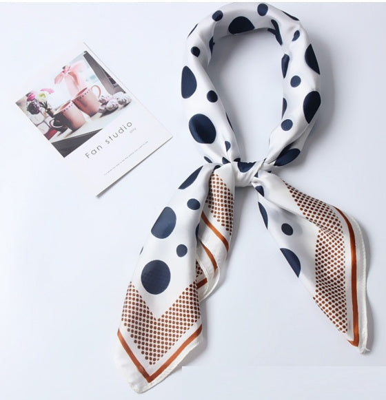 Women silk scarf square shawl hair neck dot print scarves-AURA REGALIA 