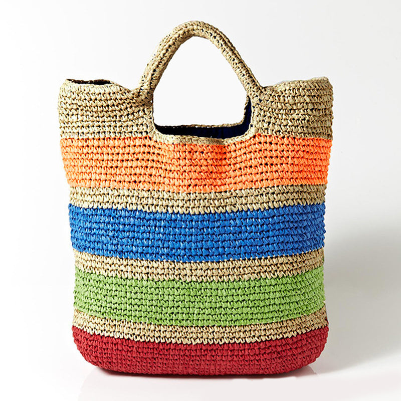 Crochet Summer Beach Bags Colorful Straw Bag Tasselled Women Travel Handmade Handbags girl tote bag-AURA REGALIA 