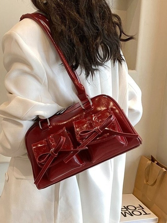 Fashion women's bag new style niche baguette bag handbag shoulder messenger bag bow hot girl armpit bag-AURA REGALIA 