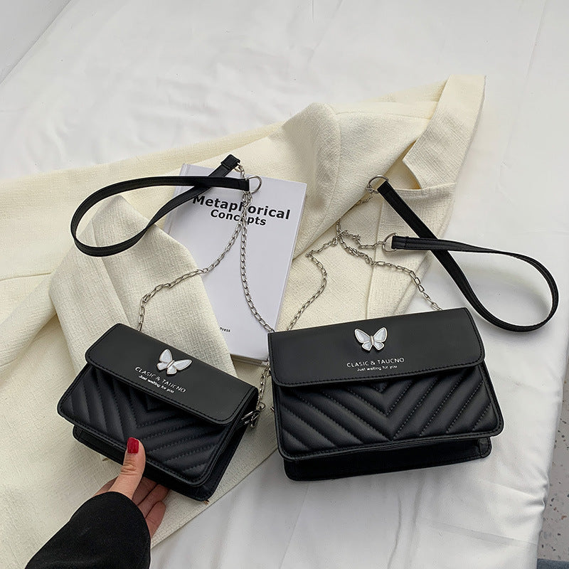 Crossbody Casual Women's Bag New Trendy The Bow Simple Texture Shoulder Bag Retro Hong Kong Style Small Square Bag