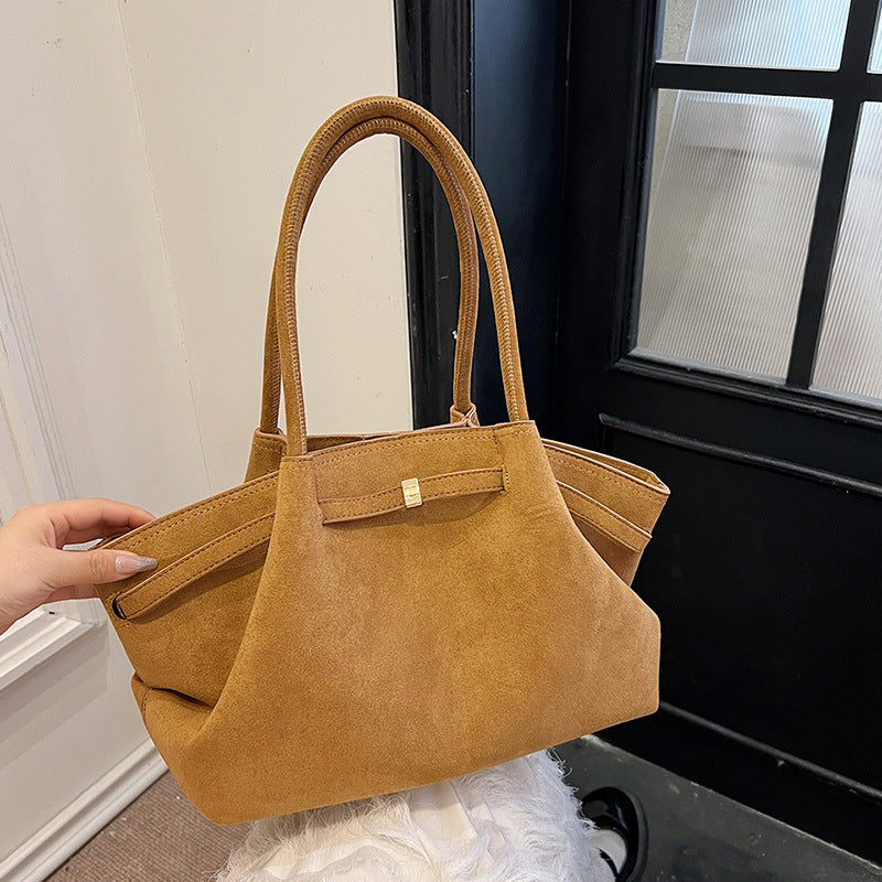 Suede tote bag for women high-end and niche design, large capacity commuting handbag