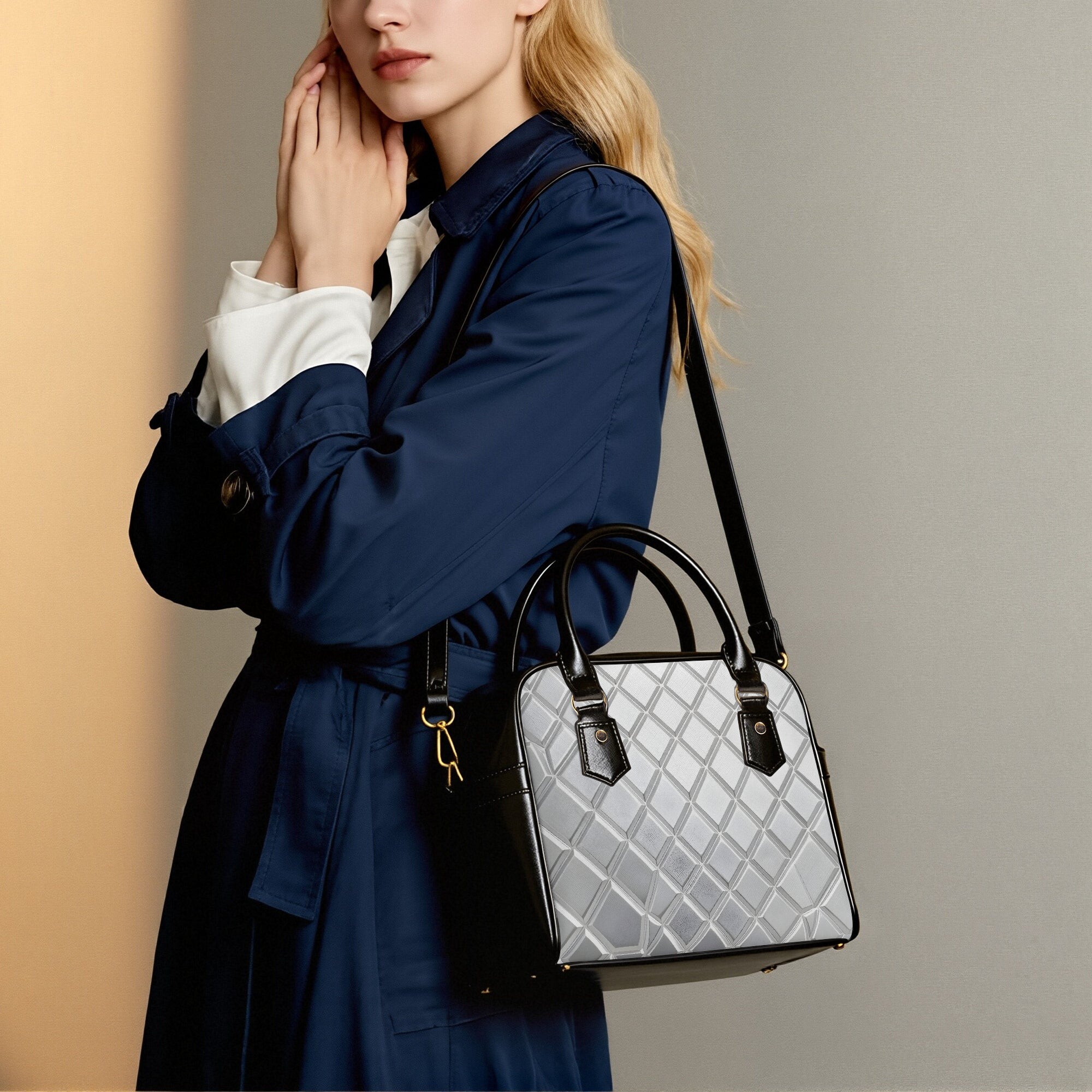 Silver Diamond Shape Casual Leather Saddle Bag | Aura Regalia-AURA REGALIA 