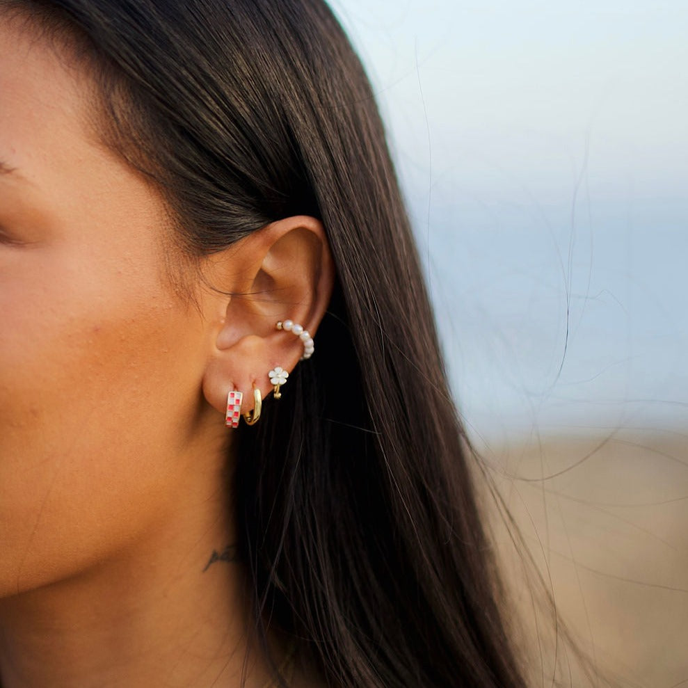 Pink & White Checkered Hoops-AURA REGALIA 