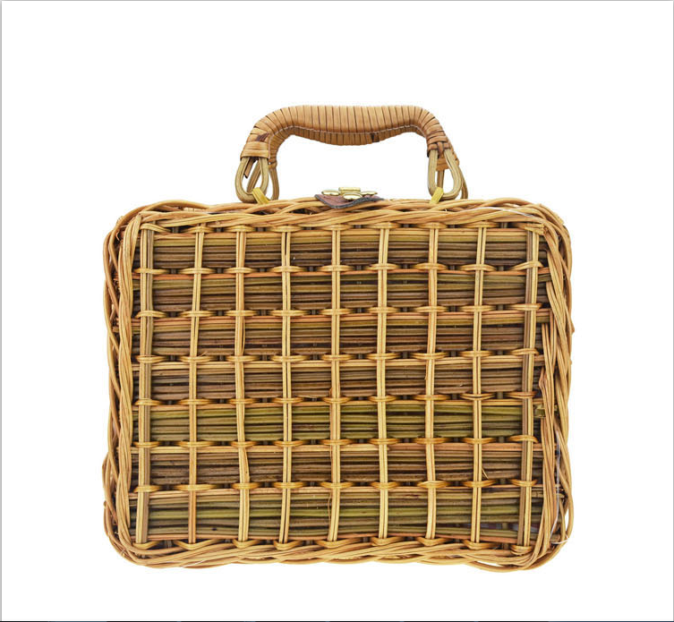 Handmade Mans Cane Small Literature and Art Vintage Tote Straw Bag-AURA REGALIA 