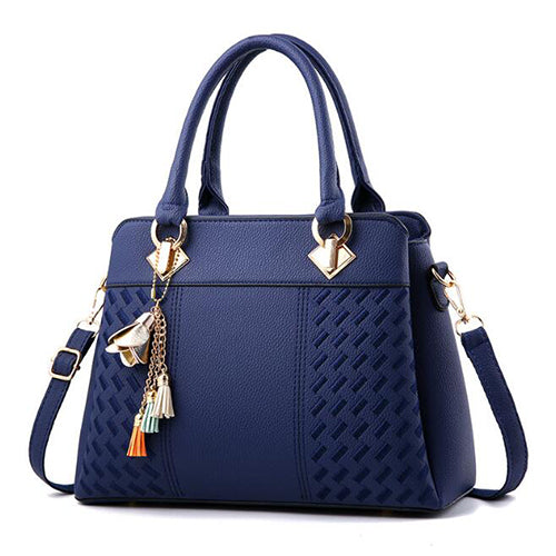 Women Handbags Tassel PU Leather Totes Bag Top-handle Embroidery Crossbody Bag Shoulder Bag Lady Simple Style Hand Bags-AURA REGALIA 