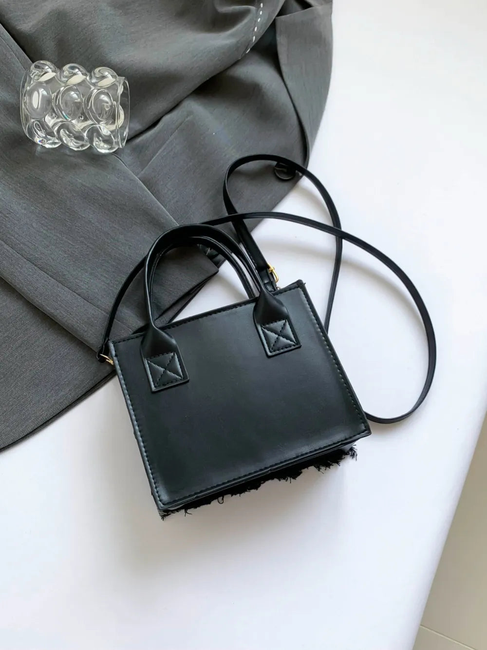 Raw Edge Plaid Shoulder Bag-AURA REGALIA 