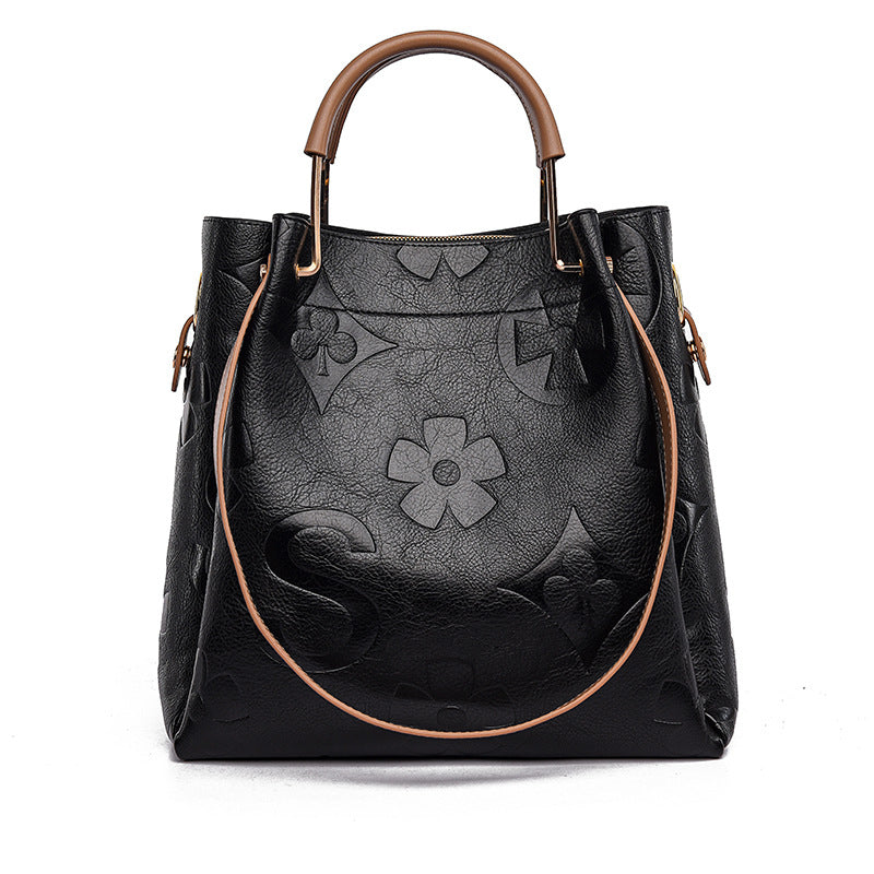 Handbag Women's Fashion Embossed Tote Bag Large Capacity Maternity Bucket Bag-AURA REGALIA 