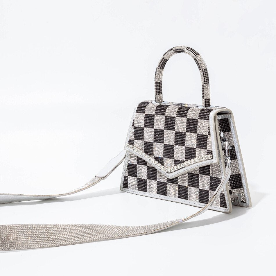 Checkerboard Patterns Crossbody Bags Women New Designer Chain Shiny Crystal Evening Clutch Purses And Handbags High Quality-AURA REGALIA 