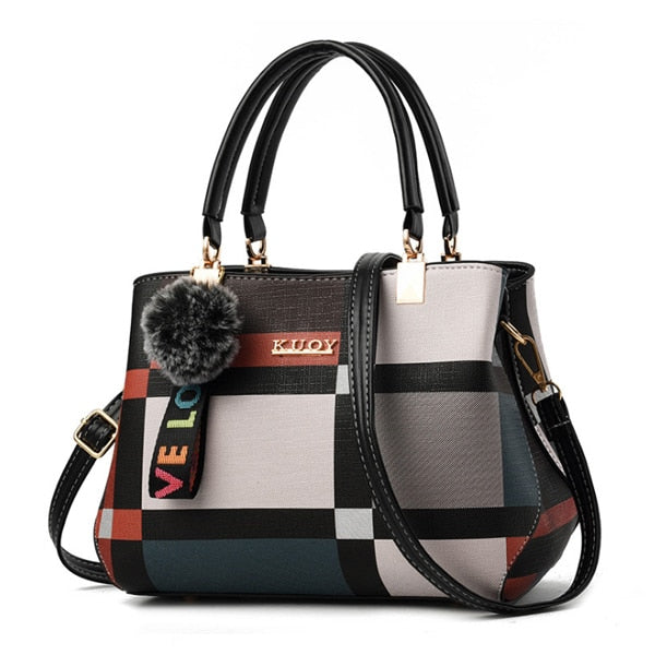 Valenkuci New Casual Plaid Shoulder Bag Fashion Stitching Wild Messenger Brand Female Totes Crossbody Bags Women Leather Handbag-AURA REGALIA 