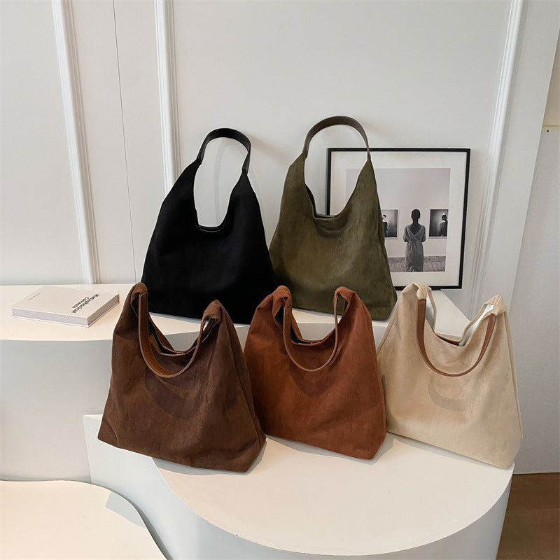 Bag for women large capacity simple tote bag retro and lazy suede big bun mother bag-AURA REGALIA 
