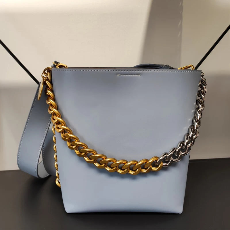 New Women's Bucket Bag Luxury Shoulder Bag High Quality Handbag Fashion Women's Bag Thick Chain Party Bag Wallet-AURA REGALIA 