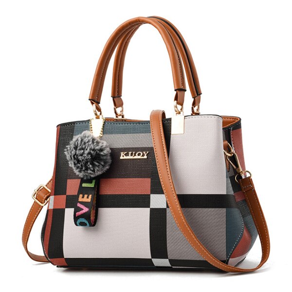Valenkuci New Casual Plaid Shoulder Bag Fashion Stitching Wild Messenger Brand Female Totes Crossbody Bags Women Leather Handbag-AURA REGALIA 