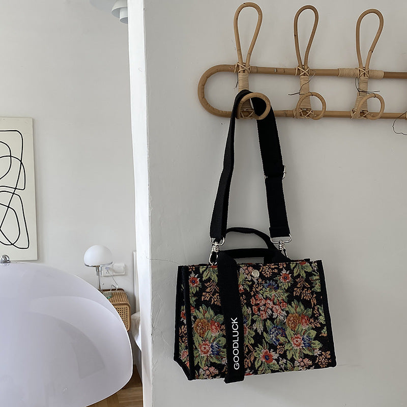 Flower One Shoulder Canvas Bag Women's Bag-AURA REGALIA 
