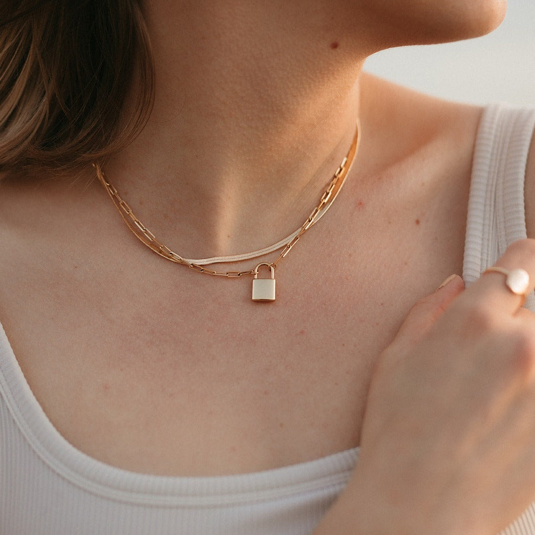 Newport Gold Filled Lock Necklace-AURA REGALIA 
