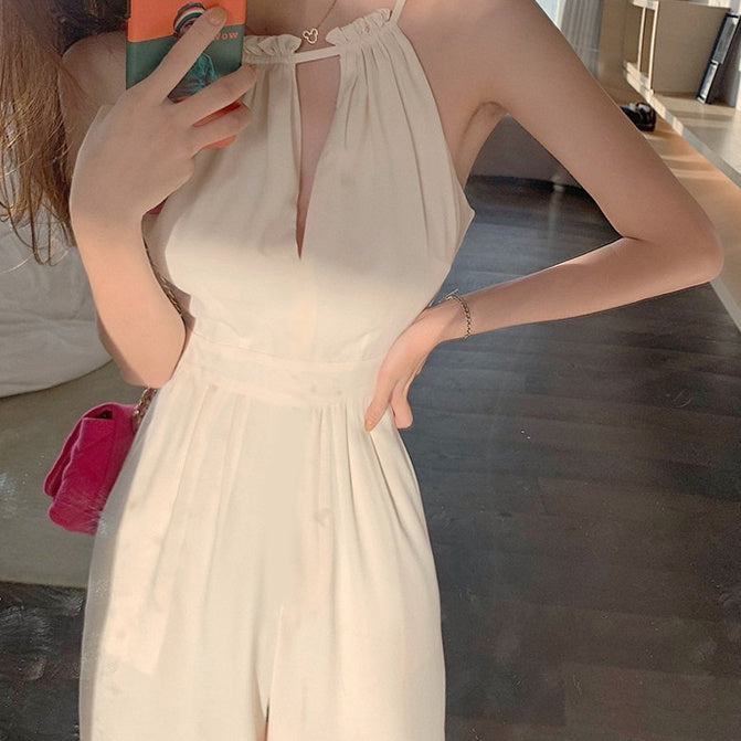 White Jumpsuit Women's Summer Thin Fashion Halter-AURA REGALIA 