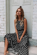 Polka Dot Sleeveless Dress-AURA REGALIA 