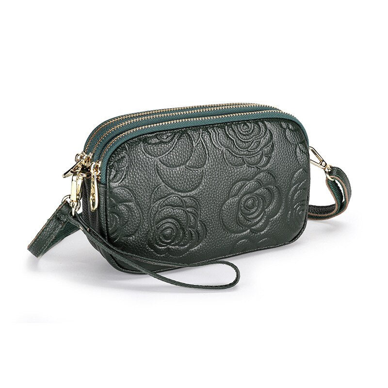 Trend Camellia Genuine Leather Messenger Bag Woman Crossbody Bag Cell Phone Bag Luxury Handbags Women Bags Designer Shoulder Bag-AURA REGALIA 