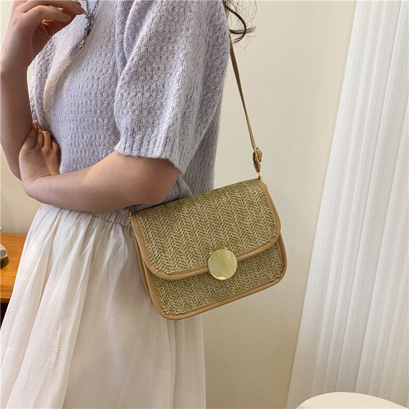 Niche Design Casual Saddle Bag Women's Summer Straw Bag Fashion Half Round Bag Korean Version All-Match Messenger Bag-AURA REGALIA 