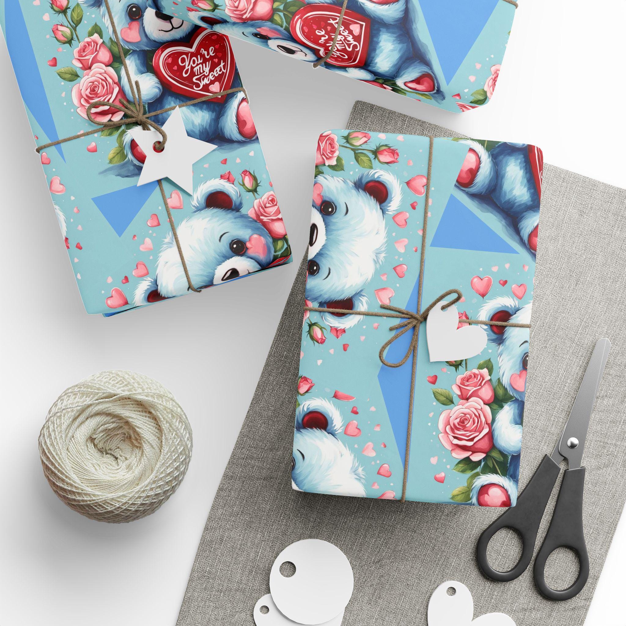 Teddy Bear & Roses Wrapping Paper | Valentine's Day Gift Wrap