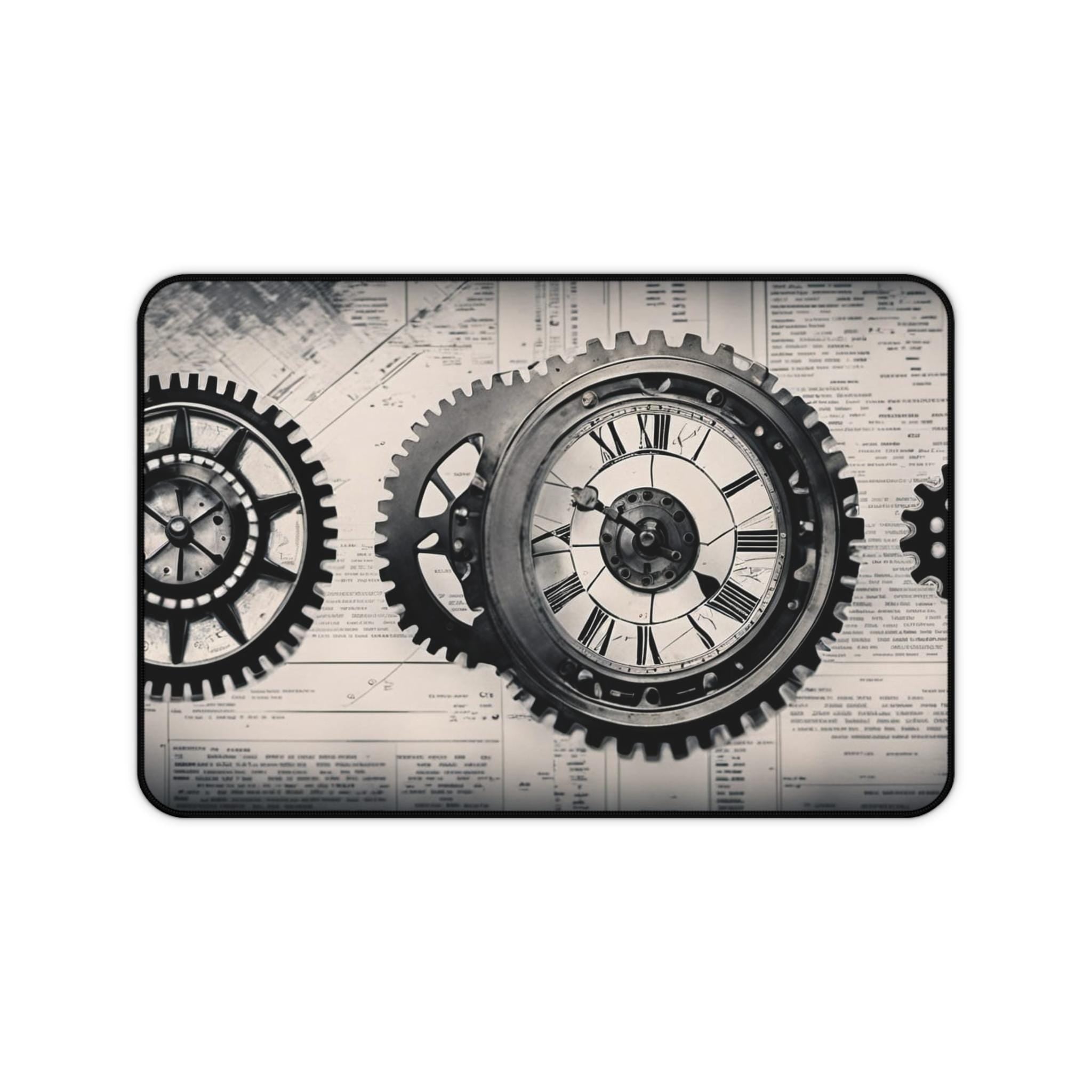 Steampunk Clockwork Gears Desk Mat | Vintage Mechanical Blueprint Mousepad