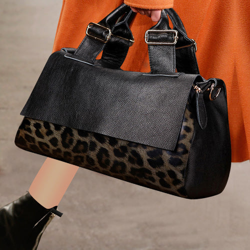 Chic Genuine Leather Large Capacity Leopard Print Soft Leather Bag