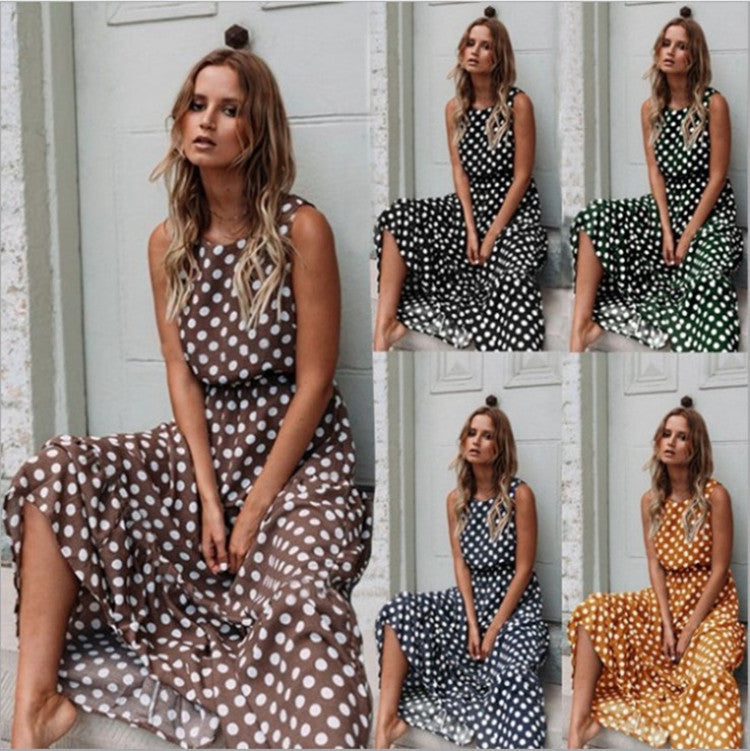 Polka Dot Sleeveless Dress-AURA REGALIA 